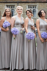 Silver Multiway Infinity Ruched Sleeveless Bridesmaid Dress with Floor-Length